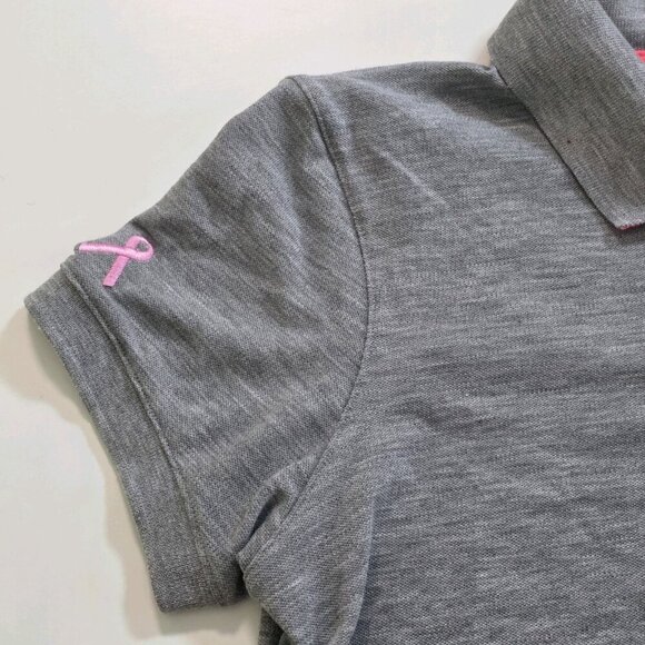 Under Armour Polo Women M Gray Pink Accents Heat Gear SS Semi Fitted Golf Active - Picture 10 of 13